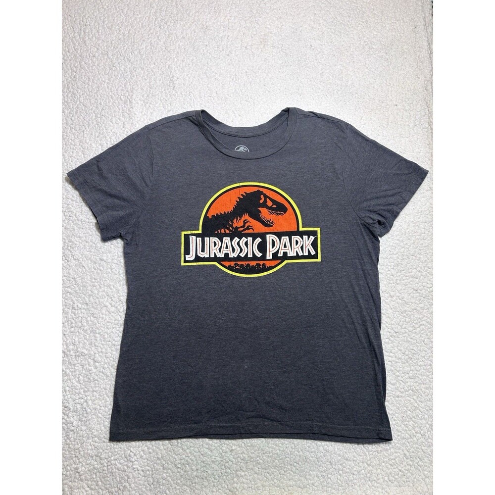 Jurassic Park Womens T Shirt Size XL Gray Short Sleeve Classic Logo Graphic Tee